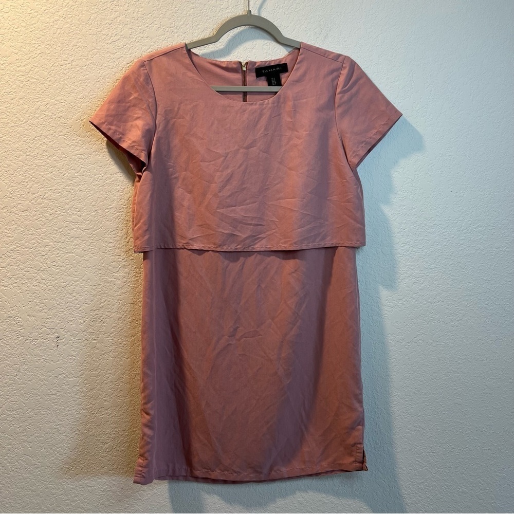Women’s Tahari blush pink short sleeve layered shift dress size 2